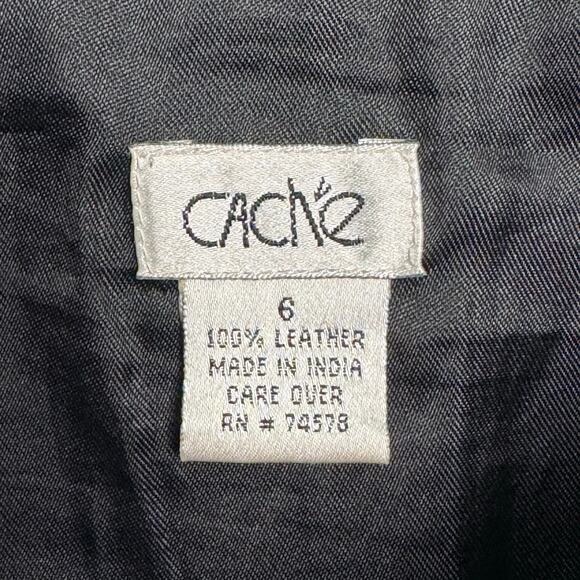 Cache Vintage Leather Mini Skirt Zig Zag Detailing in Black - Size 6 - Picture 7 of 7